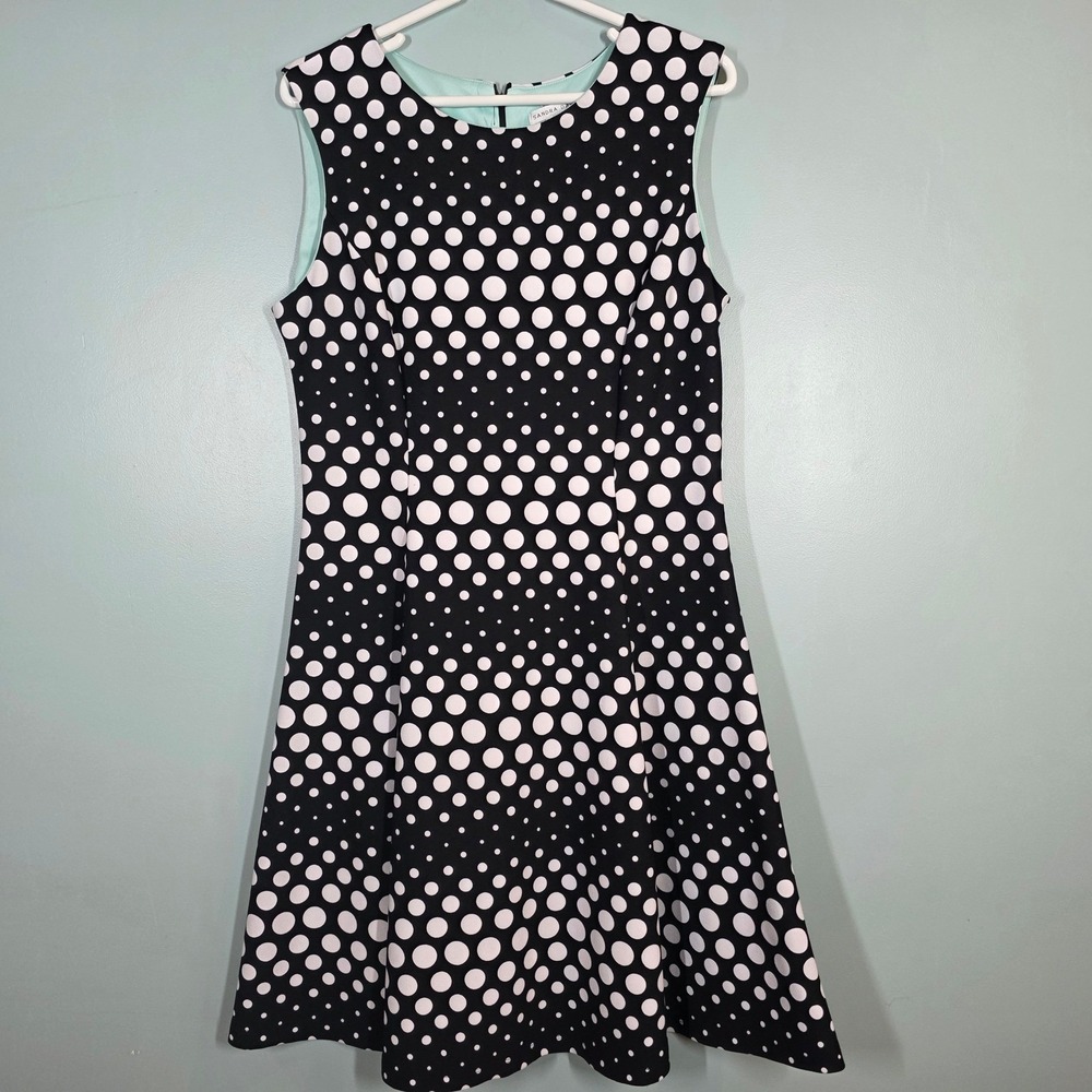 Sandra Darren Womens Black White Polka Dot Sleeveless A-Line Dress Size 8 Office
